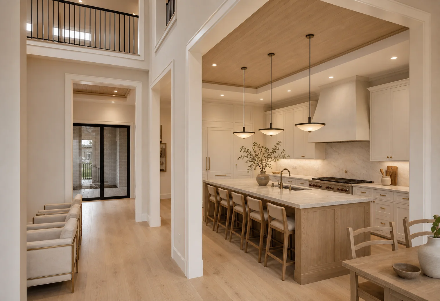 Kitchen interior design study viewed from the living area